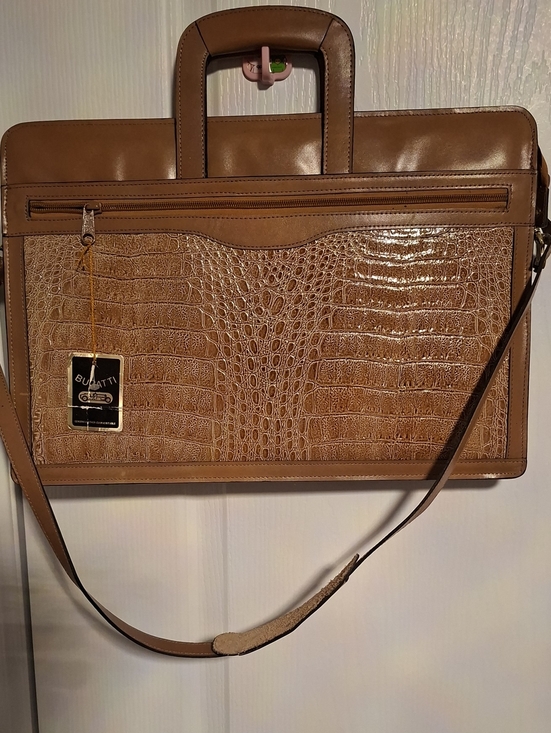 Bugatti Other - Bugatti Cognac Croc-Embossed Leather Briefcase with Shoulder Strap